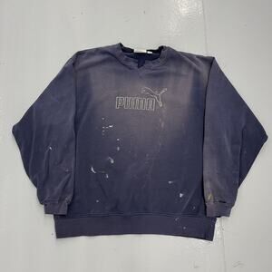 Vintage 90s Puma Navy Faded Distressed Boxy Sweatshirt